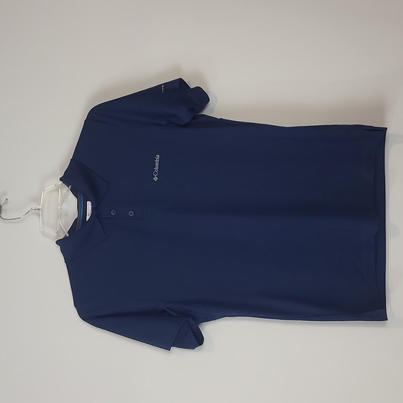 COLUMBIA Navy Blue Omni-Shade 3 Button Short Sleeve Polo Shirt - Picture 1 of 8